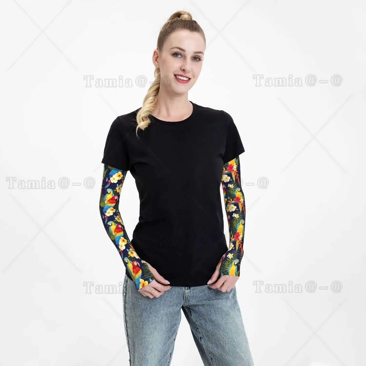 Cooling Arm Sleeves for Men Women Uv Protection Colorful Macaw Parrot Plant Tattoo Sleeves to Cover Arms for Women Men
