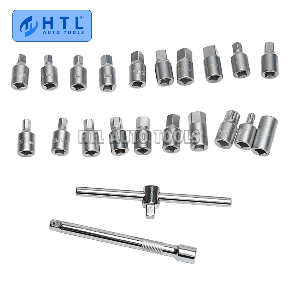 22PCS Oil Drain Pipe Plug Socket Set Screws Removal Tool Triangle Square Hexagon T-bar Remover Sleeve Special Tools