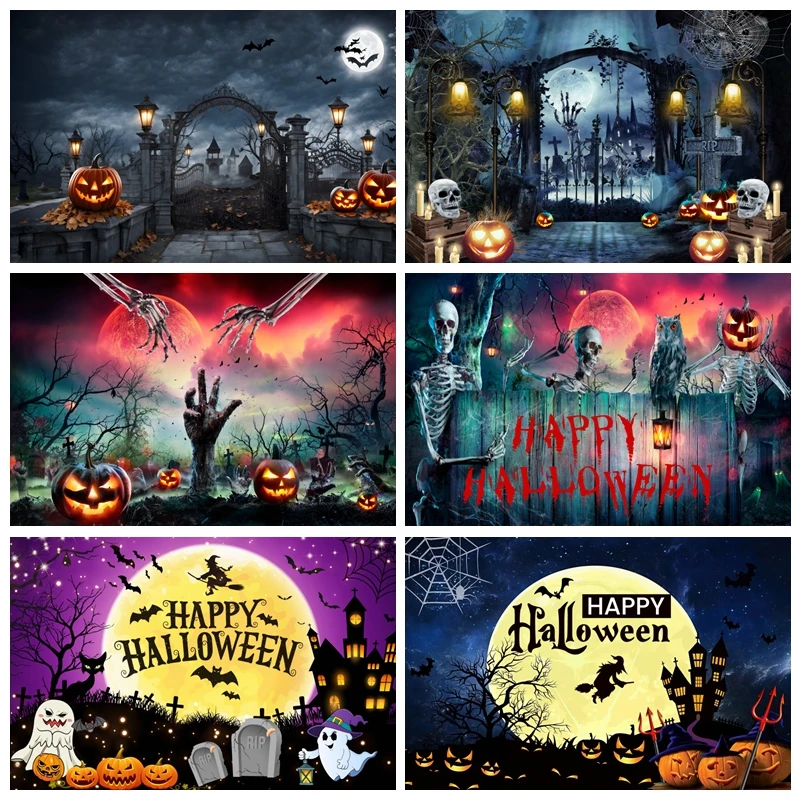 

Scary Castle Halloween Party Decor Backdrop Jack O'lantern Backgrounds Baby Portrait Photographic Props Photo Studio