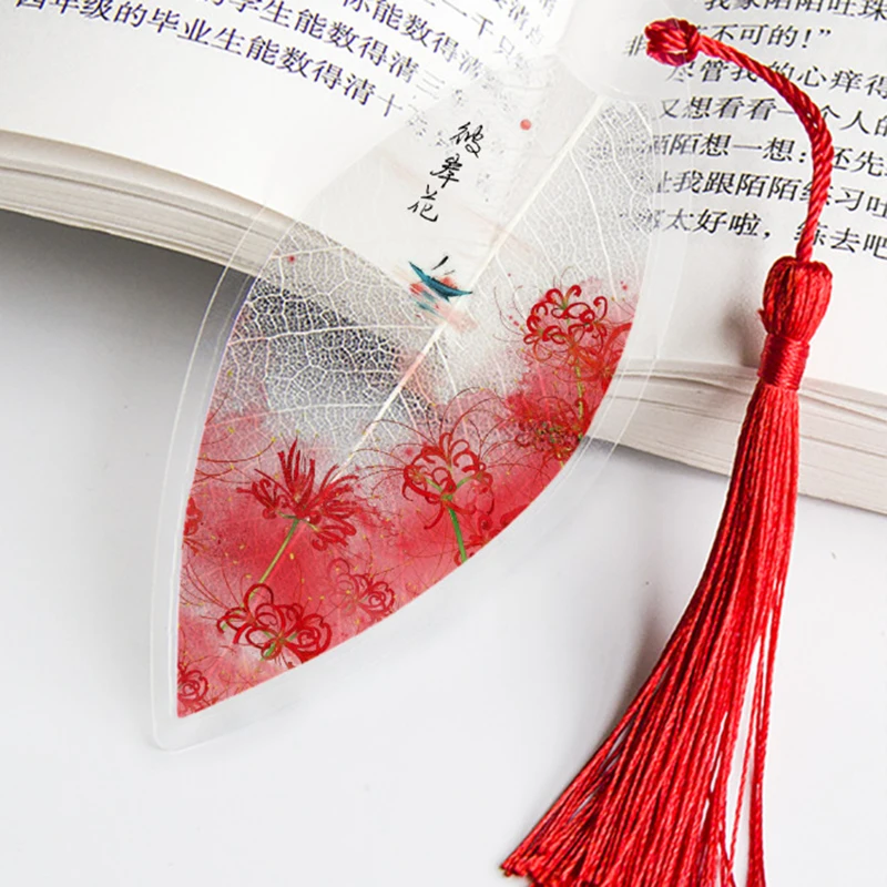 Chinese Style Leaf Vein Bookmark Pink Girl Heart Antique Landscape Bookmark Office School Student Gift Stationery Supply