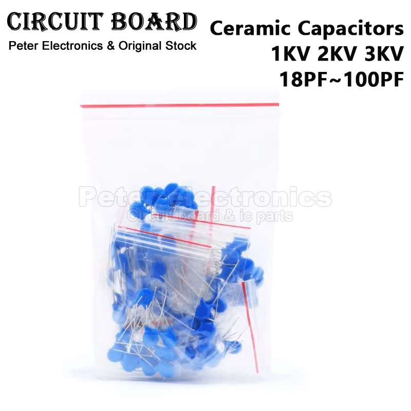 

(200pcs/20 Values) 1KV 2KV 3KV High Voltage Ceramic Capacitors Kit 18PF 100PF 3PF 470PF 220PF 1NF 10NF 22NF 4.7NF