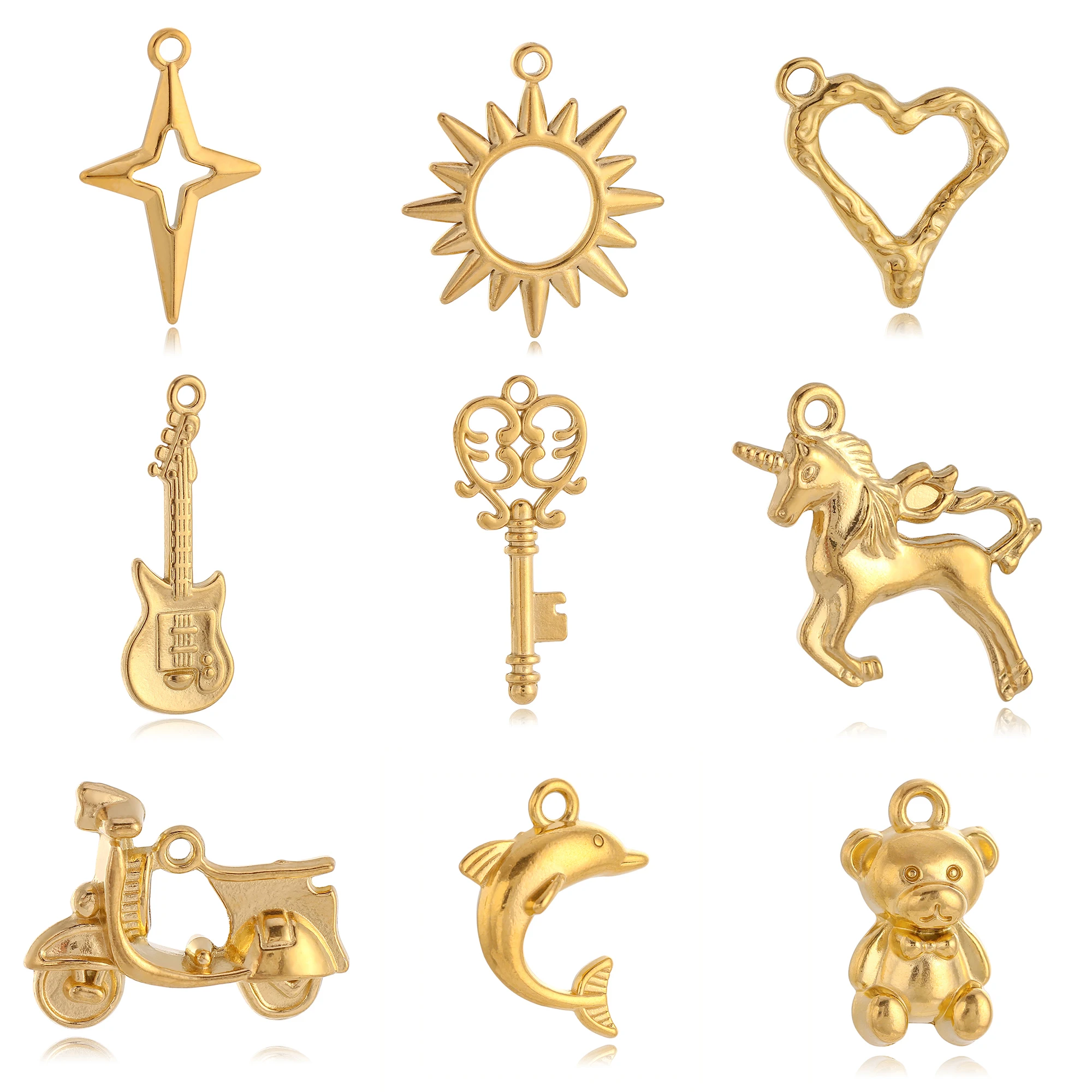 3Pcs/Lot Star/Unicorn/Guitar/Bear Charms Stainless Steel Key Pendants Diy Earrings Bracelet Necklace for Jewelry Making Supplies