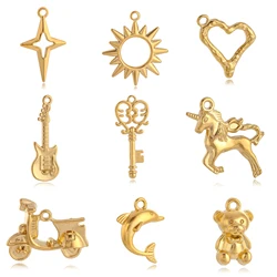 3Pcs/Lot Star/Unicorn/Guitar/Bear Charms Stainless Steel Key Pendants Diy Earrings Bracelet Necklace for Jewelry Making Supplies