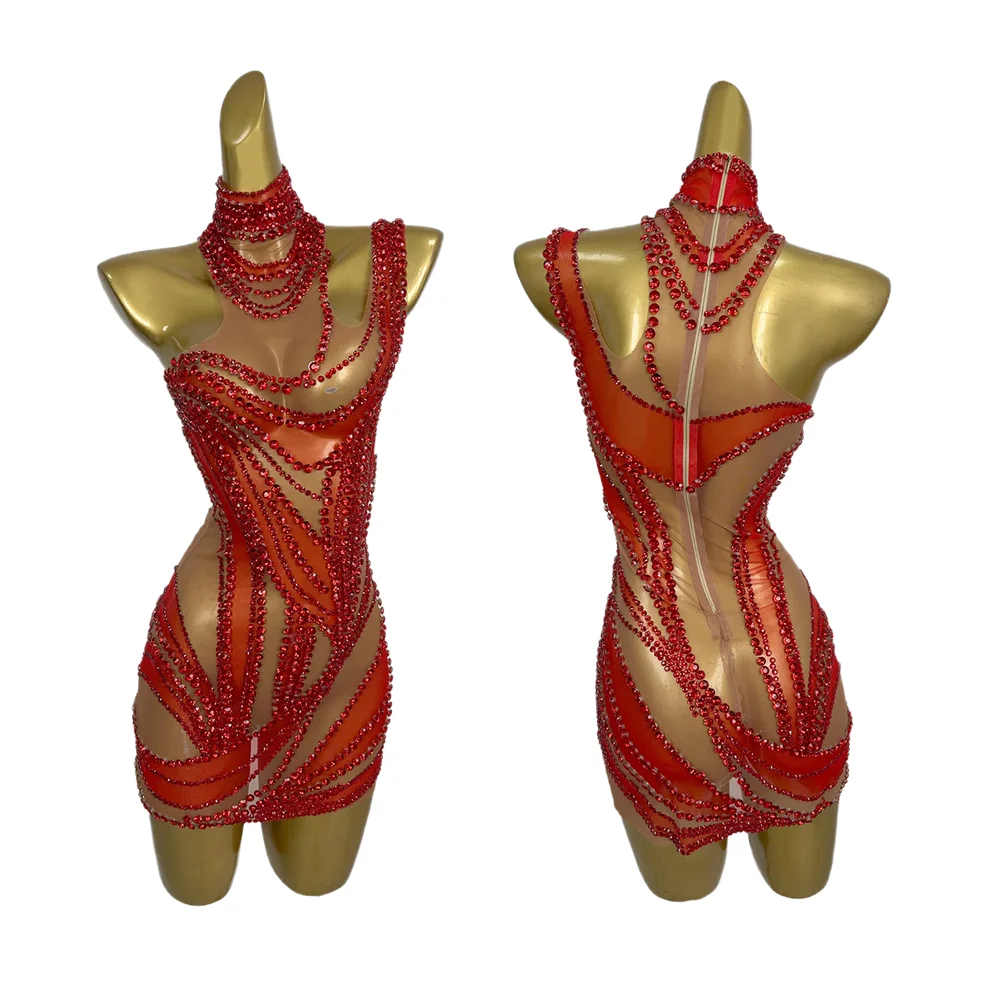 

Sexy Single Shoulder Crystal Night Club Prom Mini Dress Women Costumes Cocktail Banquet Pencil Dress Bodycon Dinner Prom Dress