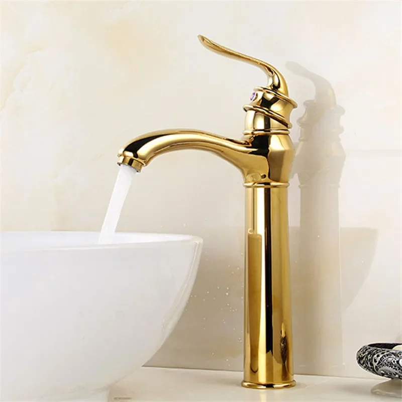 

Gold Bathroom Faucet Total Brass Basin Hot and Cold Sink Deck Mounted Toilet Mixer Water Tap