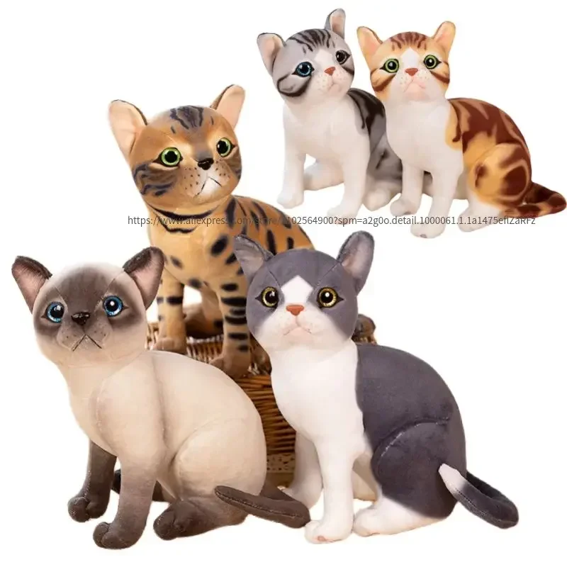 

25CM Kawaii Simulation Pet Cat Plush Toys Cartoon English Short Cat Calico Lifelike Cat Plushie Dolls Stuffed Soft for Kids Gift