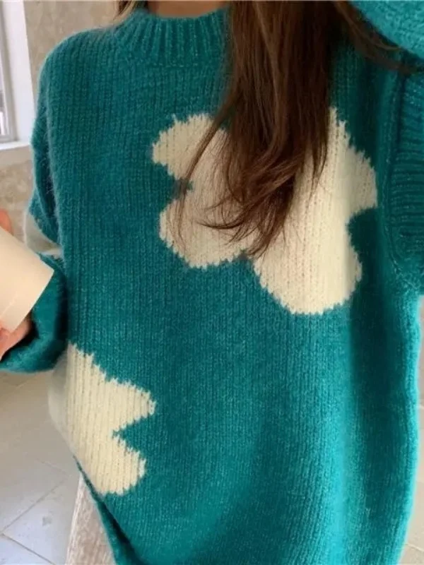 Sweet Sle فضفاضة تناسب طويلة Sve تريكو للطلاب كسول Sle المرأة سترة التنظيم الحراري الخريف الشتاء Faion