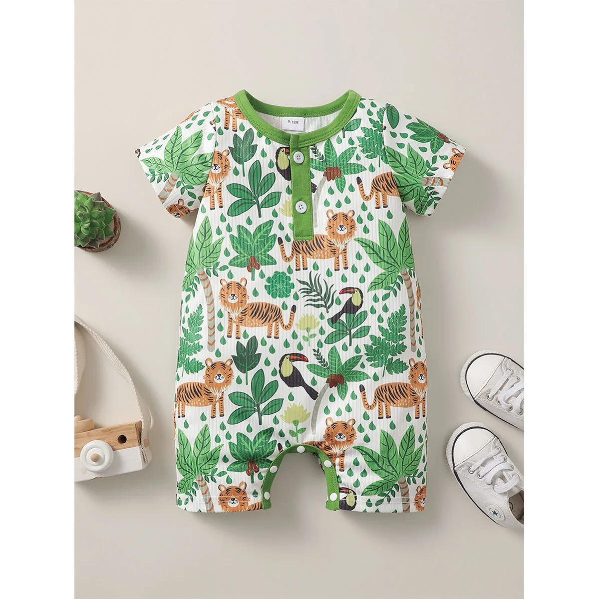 Summer baby boy forest tiger cartoon pattern full of printed casual fun jumpsuit shorts