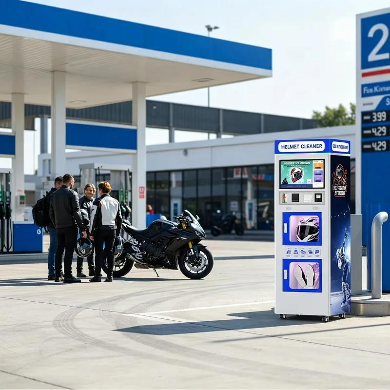 Customized Helmet Cleaning Vending Machine Dual Tank Fully Automatic Large Touch Screen Multilingual Voice Payment Support