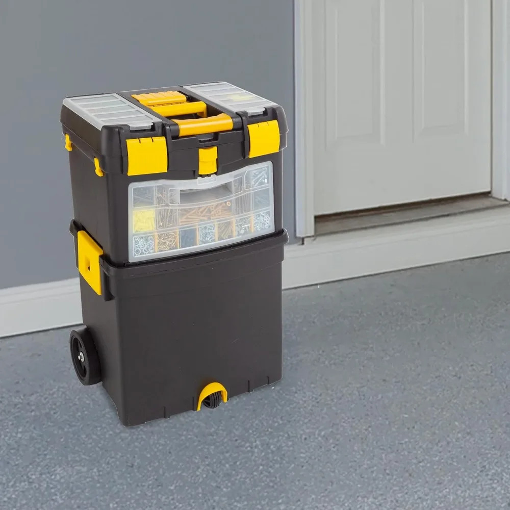 

Rolling Tool Box with Wheels, Foldable Comfort Handle, and Removable Top – Toolbox Organizers and Storage