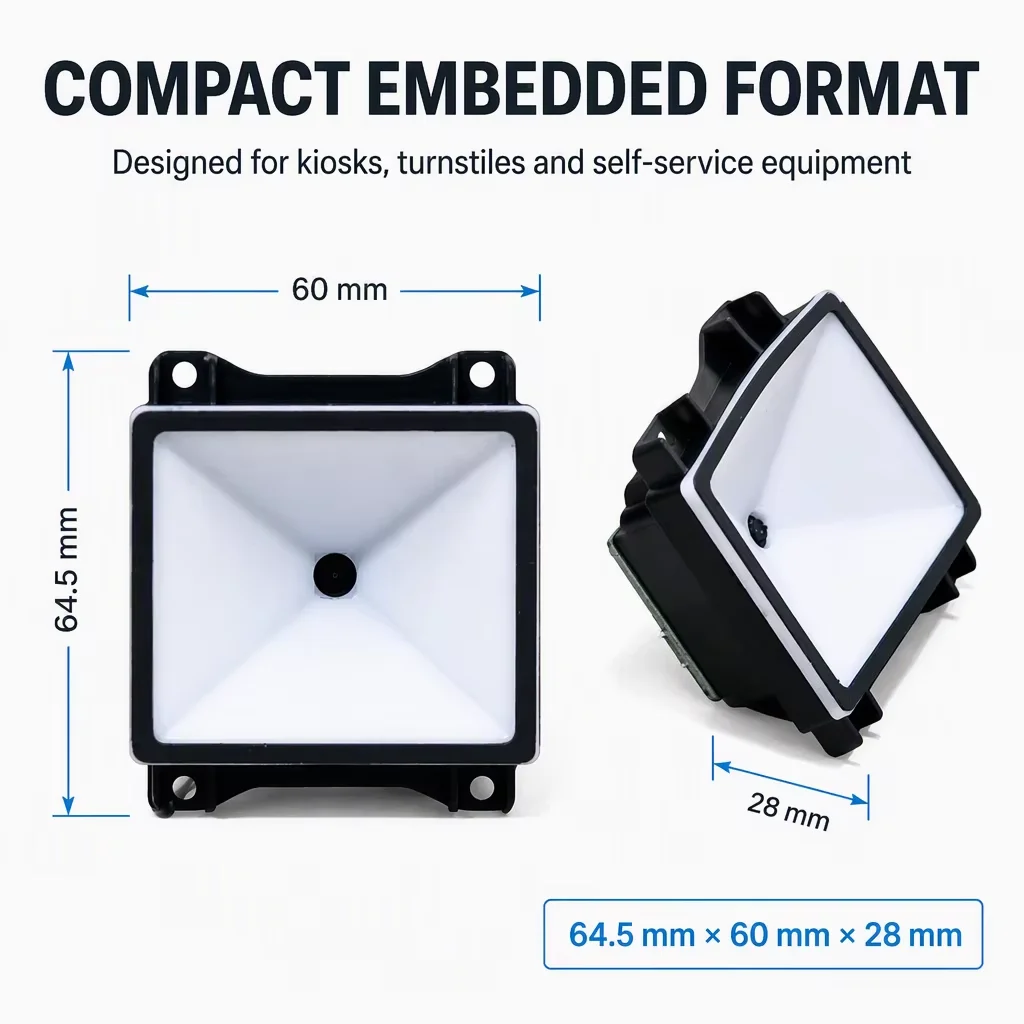 LONVILL Embedded Code Module Compact Wide Angle 640x480 CMOS Driver-Free OEM 2D Barcode Scanner Module for Self-Service Terminal