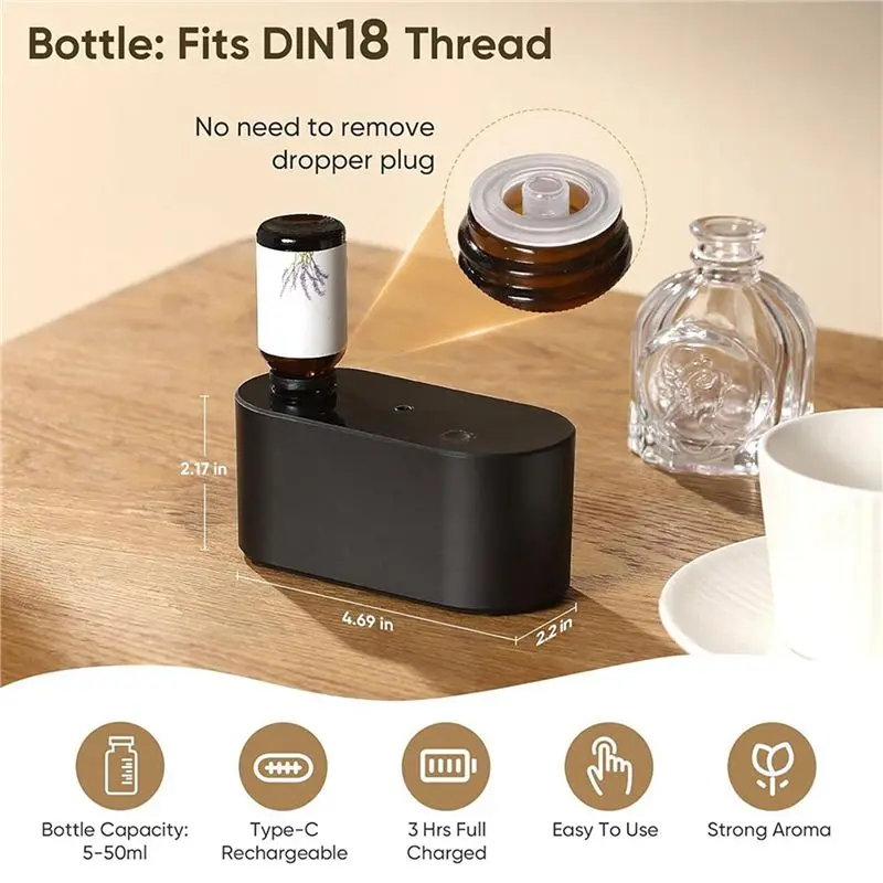 YCOC-2X Waterless Diffuser For Essential Oil Nebulizer,Mini Scent Air Machine, Aromatherapy Atomizing Diffuser Black