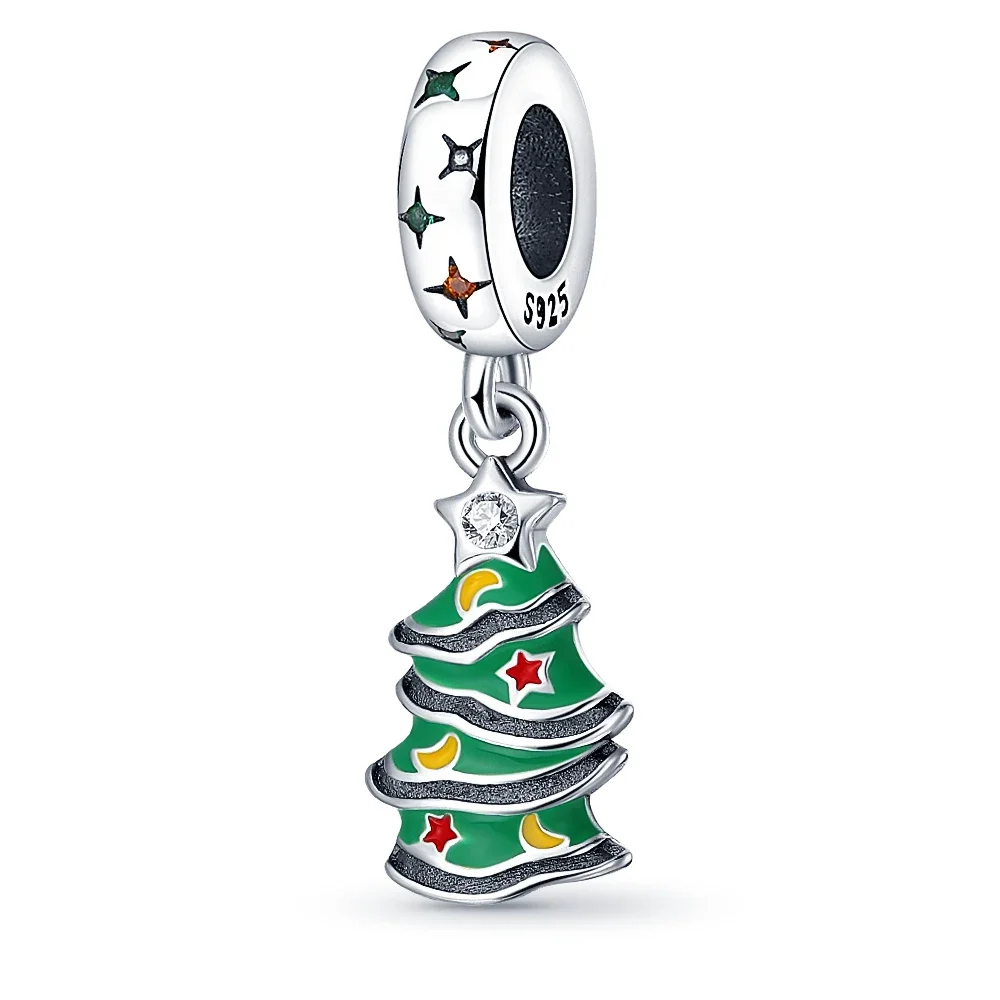 925 Silver Christmas Series Sock Snowman Elk Bell Pendant Fit Pandora Original bracciale Charm Beads collana gioielli femminili fai da te