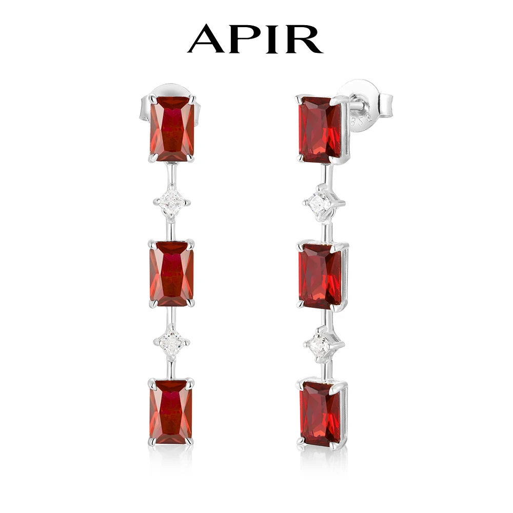 APIR 4*6mm Radiant Cut Lab-grown Ruby Drop Earrings Women's Moissanite Earrings 925 Sterling Silver Wedding Party Fine Jewelry