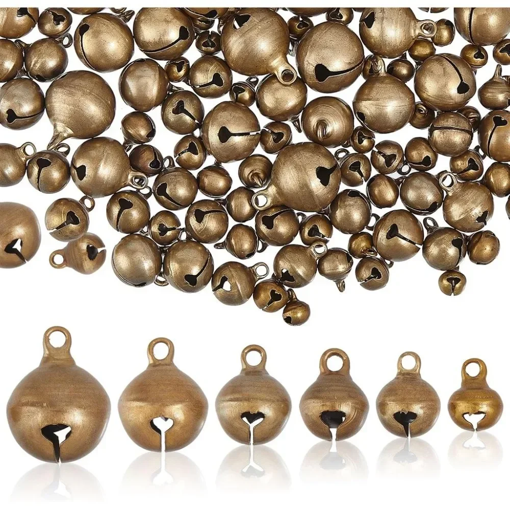 240Pcs 6Sizes Mini Jingle Bell Mini Jingle Bells Tiny Craft Bells for DIY Anklets Necklace Knitting Jewelry Making Bronze 8-20mm