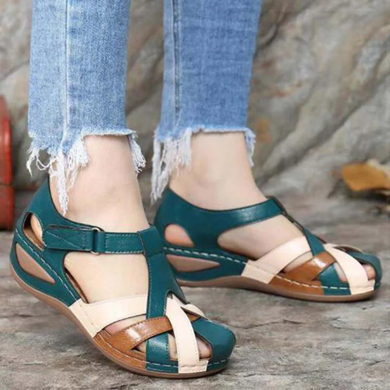 Sandalias de tacón bajo suaves para mujer, zapatos de verano, calzado femenino