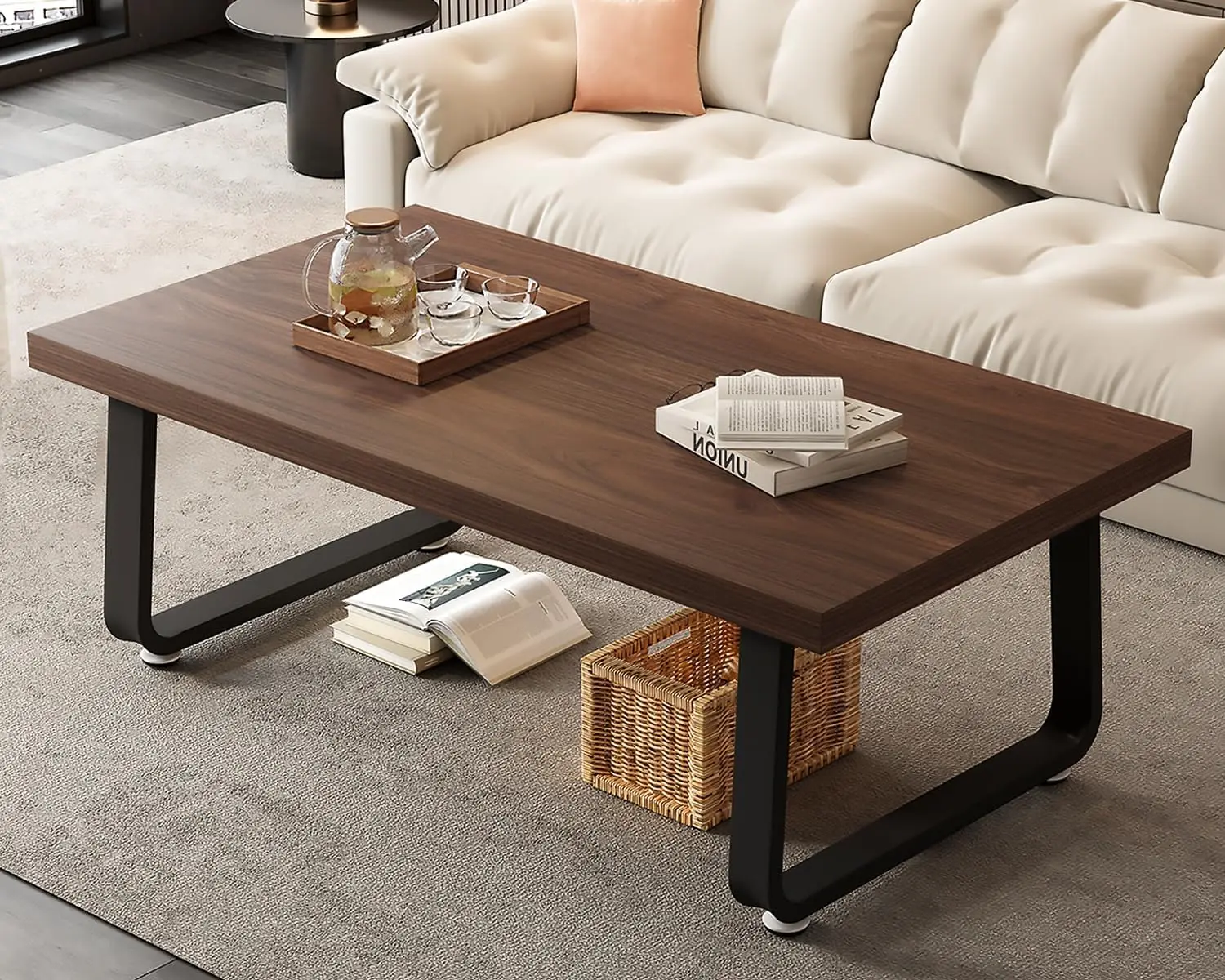 

Rustic Walnut Coffee Table, Modern Center Table, Rectangle Industrial Living Room Coffee Table, Simple Farmhouse , Walnut, 47 in