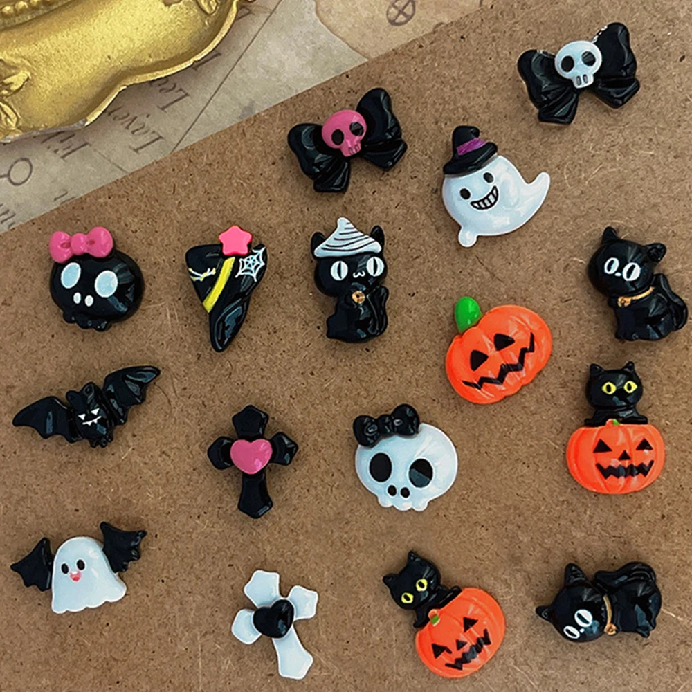 30 Uds. De dijes de uñas 3D mezclados para Halloween, Vintage, Punk, araña, calavera, calabaza, fantasma, murciélago, decoraciones, suministros de dijes de uñas góticos oscuros