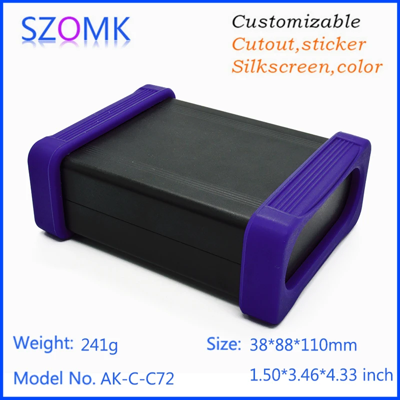 1Piece 38*88*110mm aluminum extruded enclosure case with rubber rings szomk pcb aluminum housing for GPS tracker project box