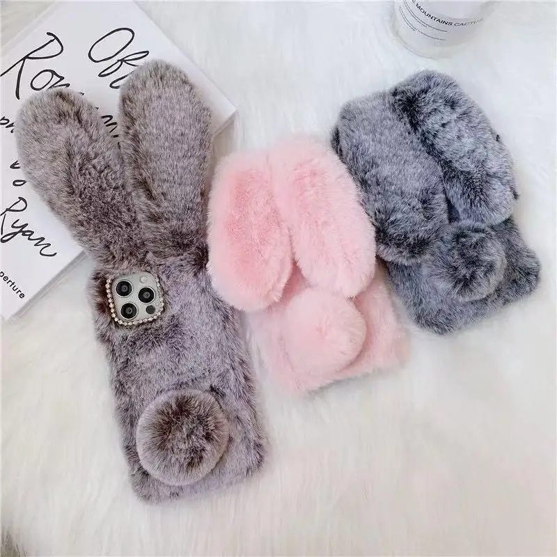 Bunny Hair Soft Cover Protective Phone Cases For iPhone 17 18 Pro Max Case 16 18promax 15 14 13 12 11 Rabbit Winter Plush Shell
