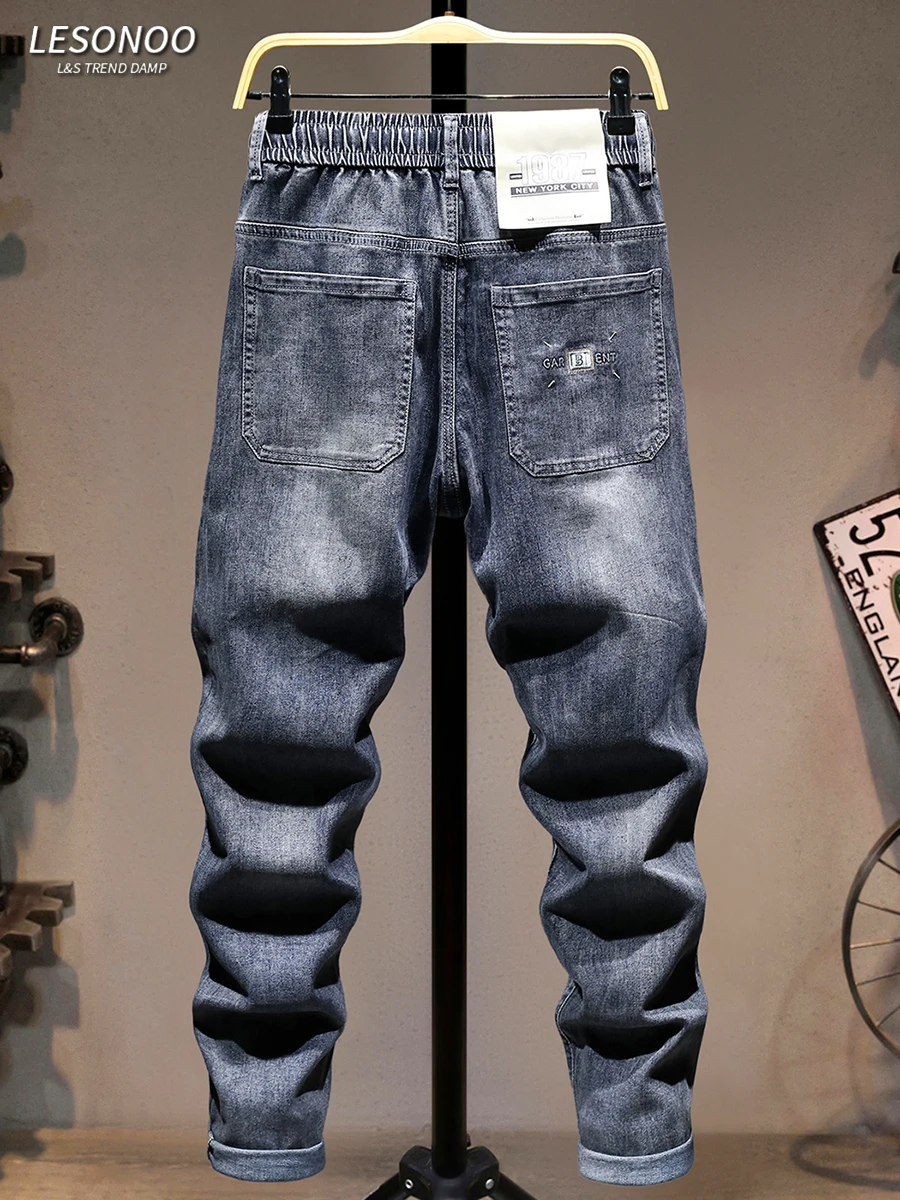 

Мужские летние джинсы свободного кроя в стиле ретро, тонкие, прямые, повседневные, из хлопка со стрейчем, со средней посадкой, длина 7/8
