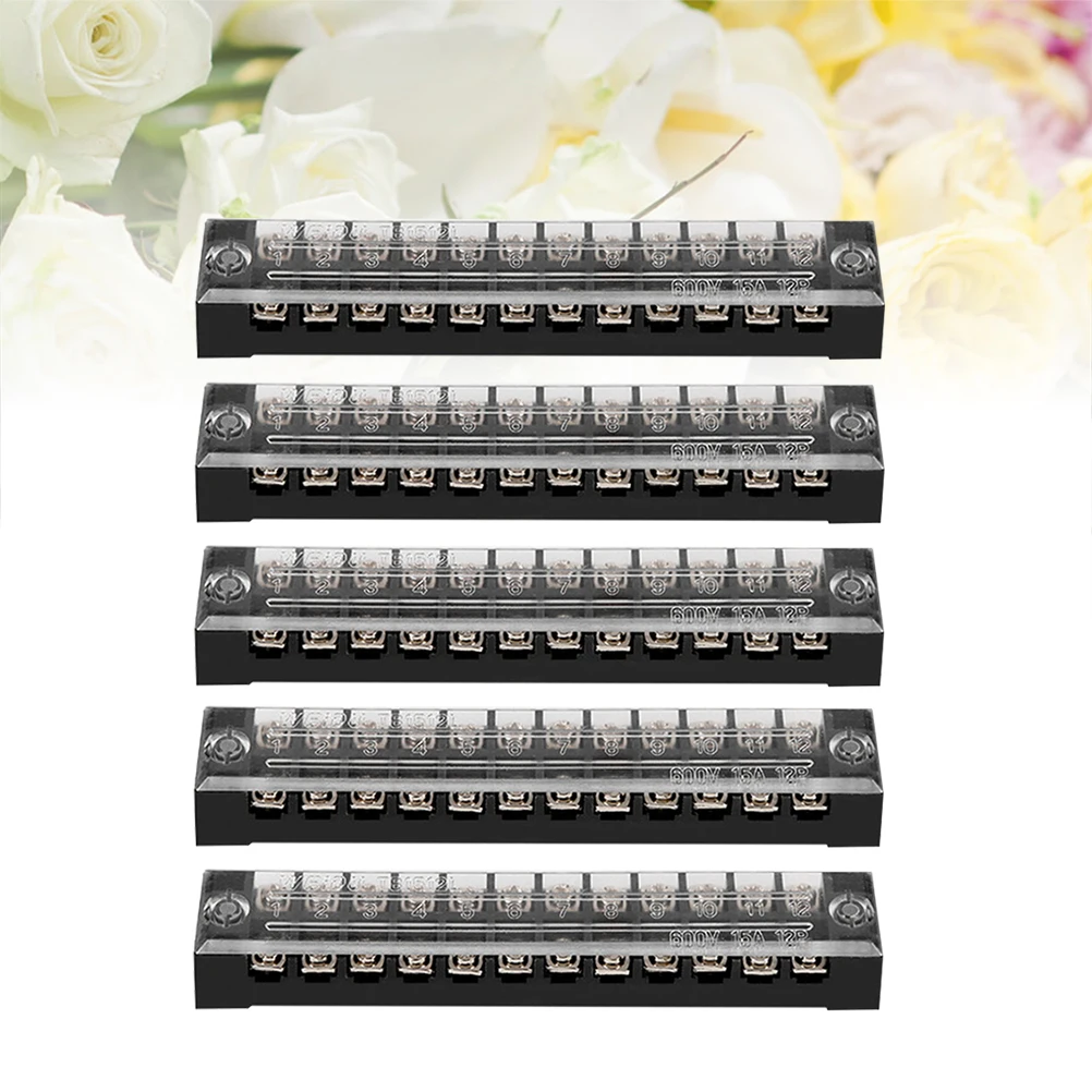 

5pcs Terminal Block Strip 12Position Screw Wire Protector 15A Two Rows 600V Electrical Connector Cable Accessories
