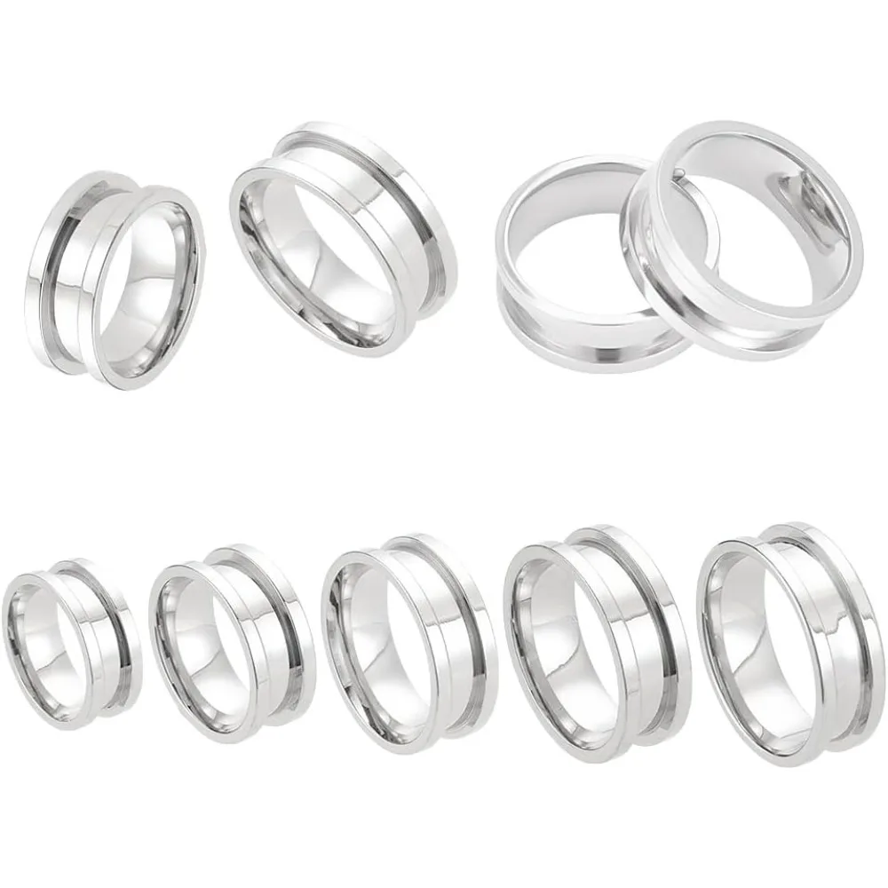 5 Size 5Pcs Stainless Steel Ring Blanks 16-20mm Grooved Rings Round Empty Ring Inlay Finger Rings Blank Core Ring for Jewelry