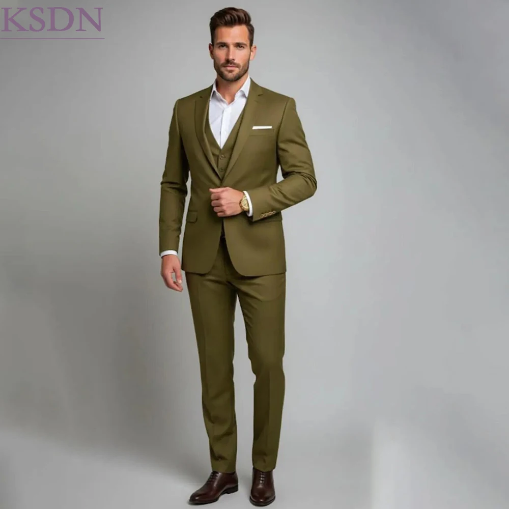 Slim Fit Men's Suits Elegant Wedding Groomsmen Single Breasted Notch Lapel 3 Piece Jacket Pants Vest Customized Male Clothing