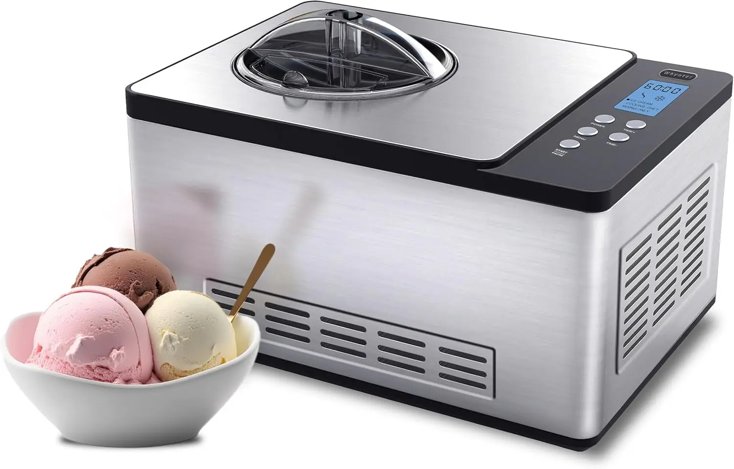 Ice Cream Maker Machine Automatic 2.1 Qt with Built-in Compressor, LCD Digital Display & Timer, No Pre-Freezing, ICM-200LS