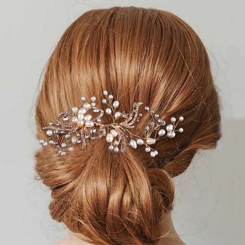 1pc Flower Bride Wedding Hair Vine Pearl Bridal Hair Piece Leaf Hair Accessories Rhinestone Headband For Women And Girls