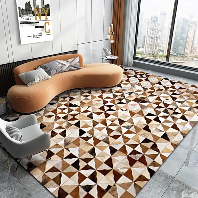 Nordic Brown Genuine Cowhide Bedroom Carpet Luxury Handmade Patchwork Area Rug for Living Room Real Cow Fur Skin Sofa Mat Home