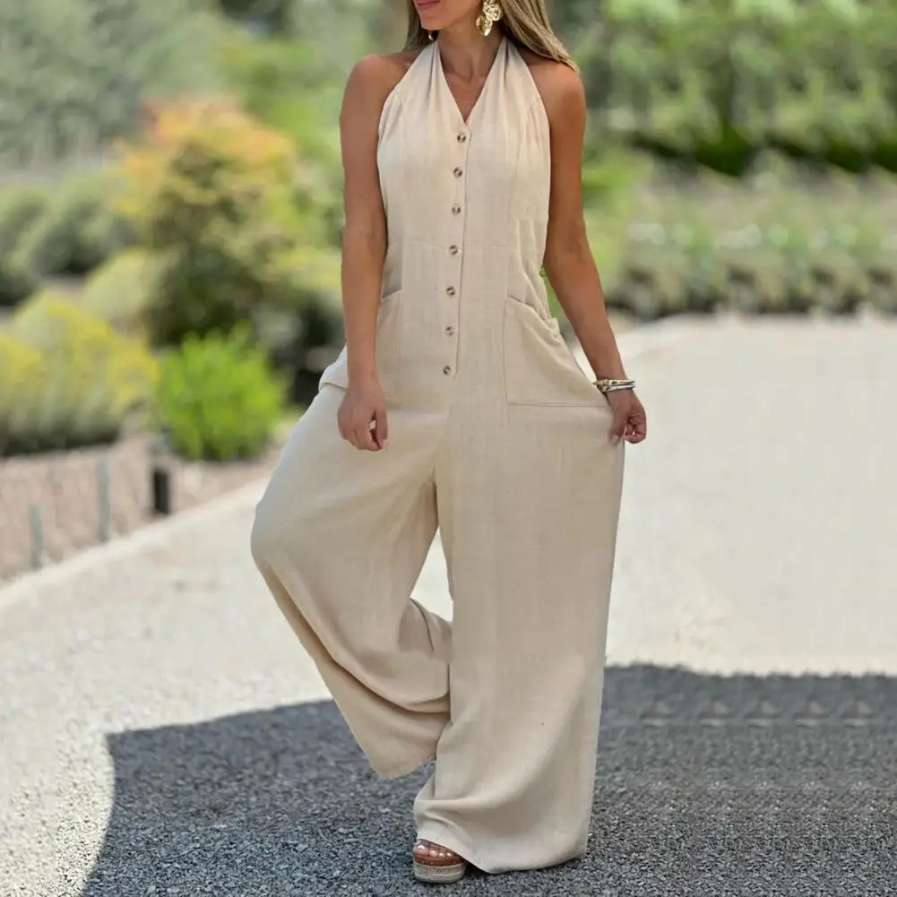 

Elegant Slim Fit Casual One Piece Suit V Neck Lightweight Versatile Sleeveless Polyester Cross-Border Street Style