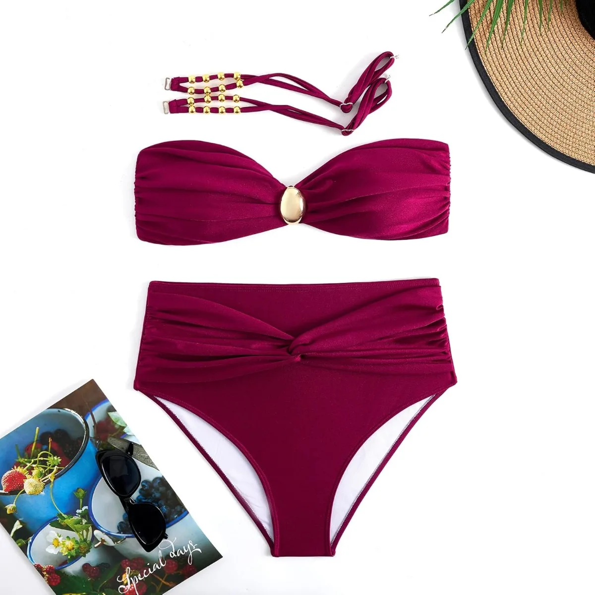 Women's One Piece Swimsuit with Cover up Set Beach Wrap Skirt Retro Bikini Set Two Piece Bathing Suit with Cover up