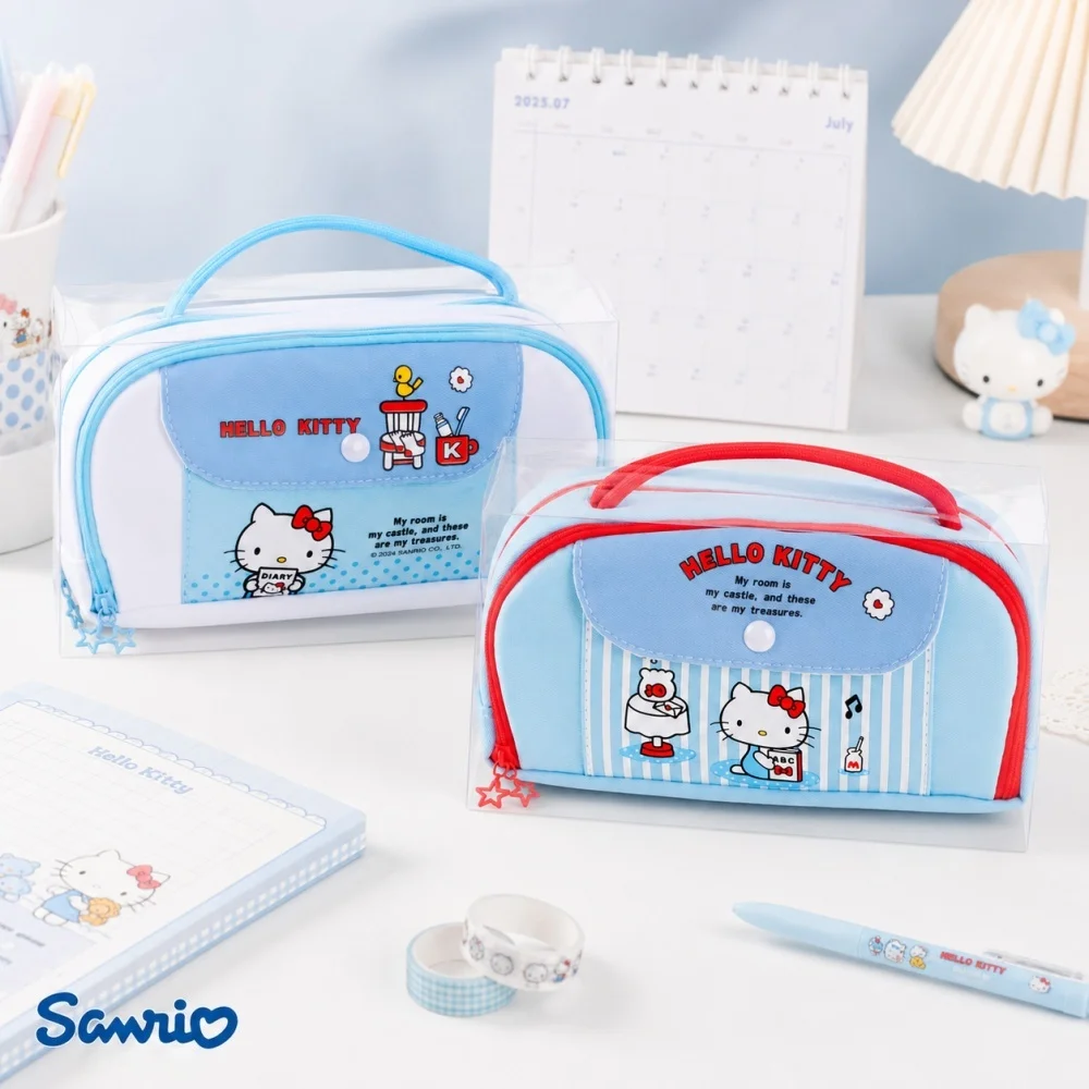 

Genuine Hello Kitty Hand Carry Pencil Bag Sanrio Cute Stationery Organizer Pen Case for Study Desk Travel Storage Gifts