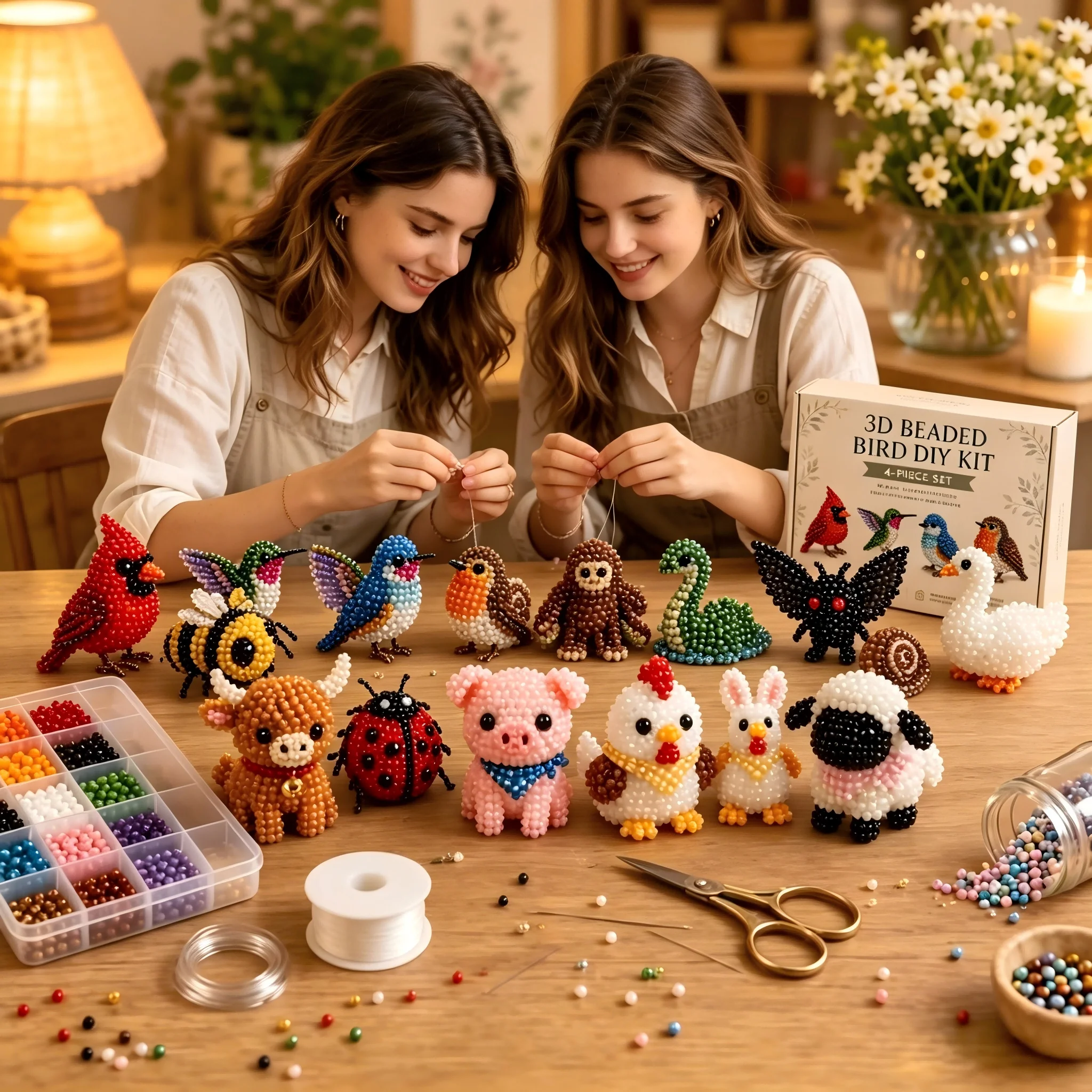 

Mini 3D Beaded Animal DIY Craft Kit Bird Insect Cat Handmade Ornament Making Set Desktop Decor Handicraft Gift for Friends