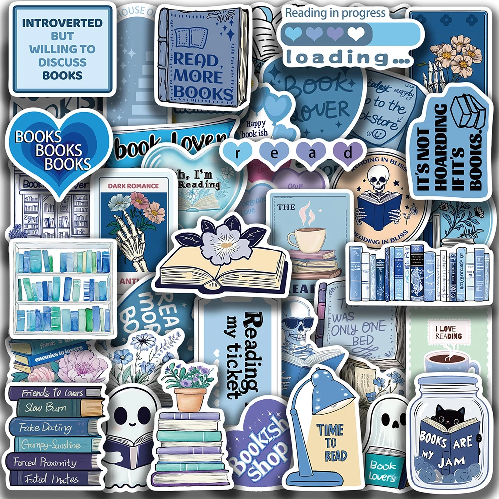 10/30/50pcs Cartoon Blue Bookish Graffiti Stickers Cute Reading Book Sticker DIY Notebook Scrapbook Laptop Cool Decals Kids Toys