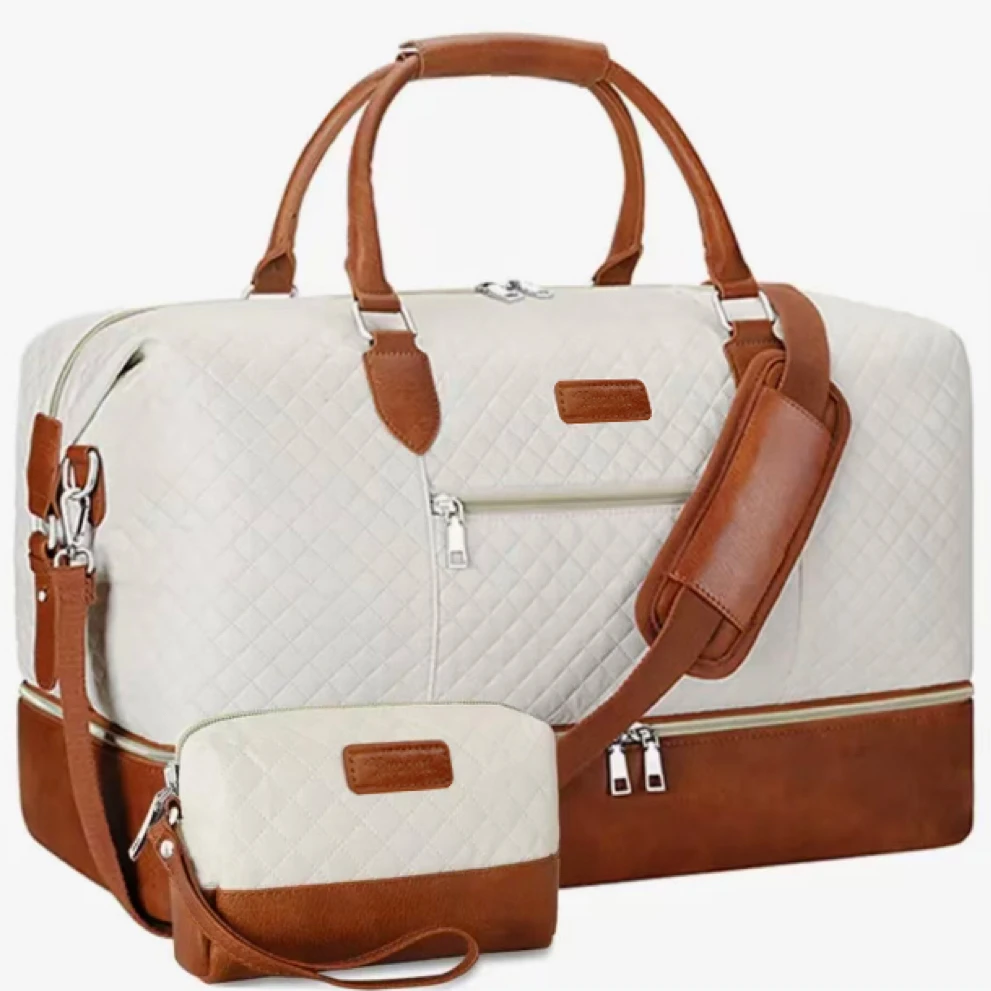 

2Pcs Travel Duffel Bag Set with Shoe Compartment, Waterproof Weekender Bag & Toiletry Bag, Carry-on Overnight Bag for Gym, Business, Hospital Bag
