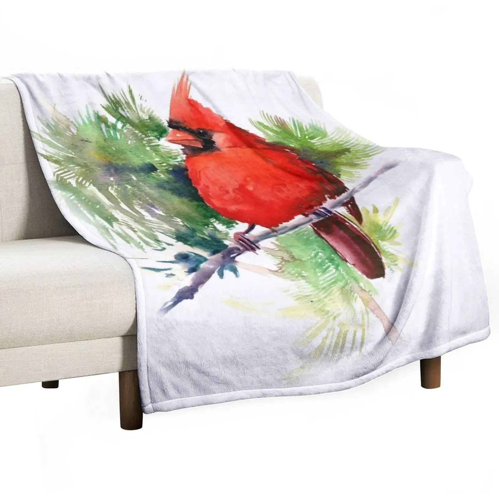 Red Cardinal Bird Throw Blanket Cute Plaid Thermal Nap Luxury St Plaid on the sofa Weighted Blankets