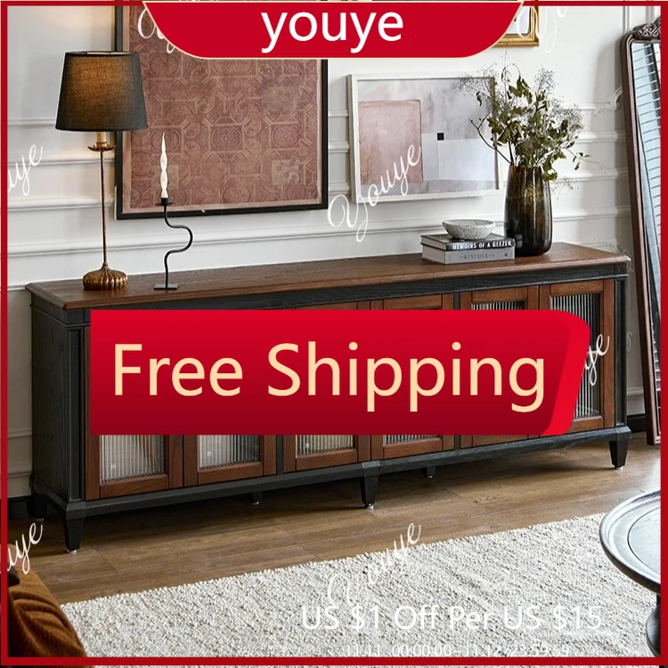 

C Американский ретро шкаф для хранения телевизора из цельного дерева Интегрированный черный французский шкаф для телевизора премиум-класса для гостиной