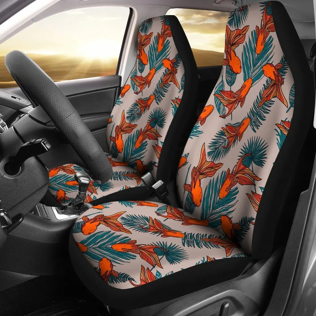 Goldfish Leaf Pattern Print Seat Cover Car Seat Covers Set 2 Pc, Car Accessories Car Mats