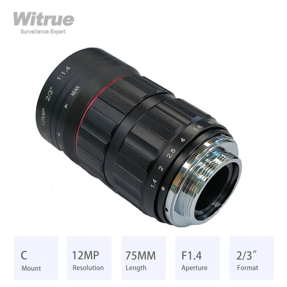 Witrue HD 4K obiektyw 12MP C mocowanie 75MM przysłona F1.4 Format 2/3 \