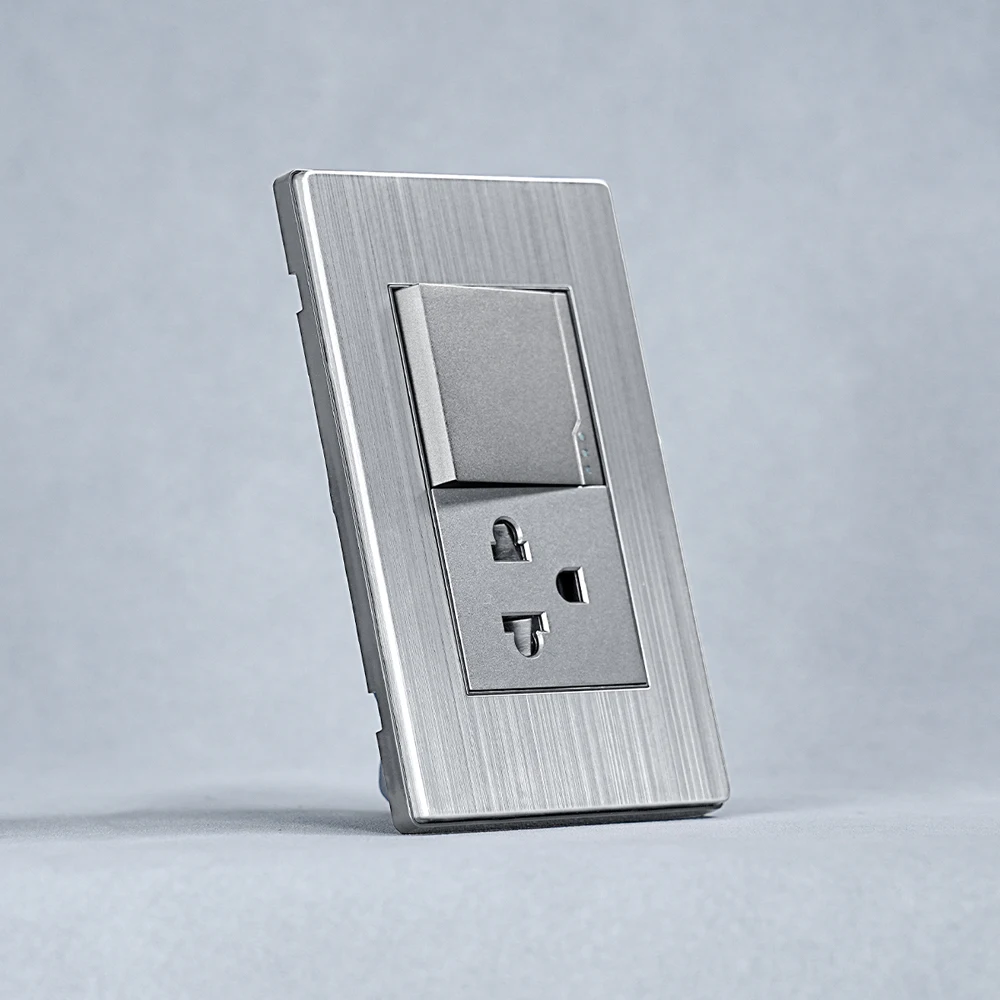 

South American 118 series stainless steel panel 16A one-position switch Thai flat three-hole wall socket switch 250V