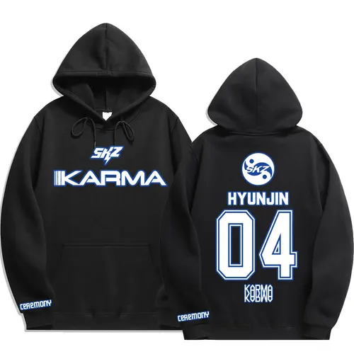 KPOP KARMA Sudadera con capucha de gran tamaño para mujer y hombre, sudadera Harajuku, ropa de calle, jersey de Hip Hop, chaqueta con capucha, ropa para parejas