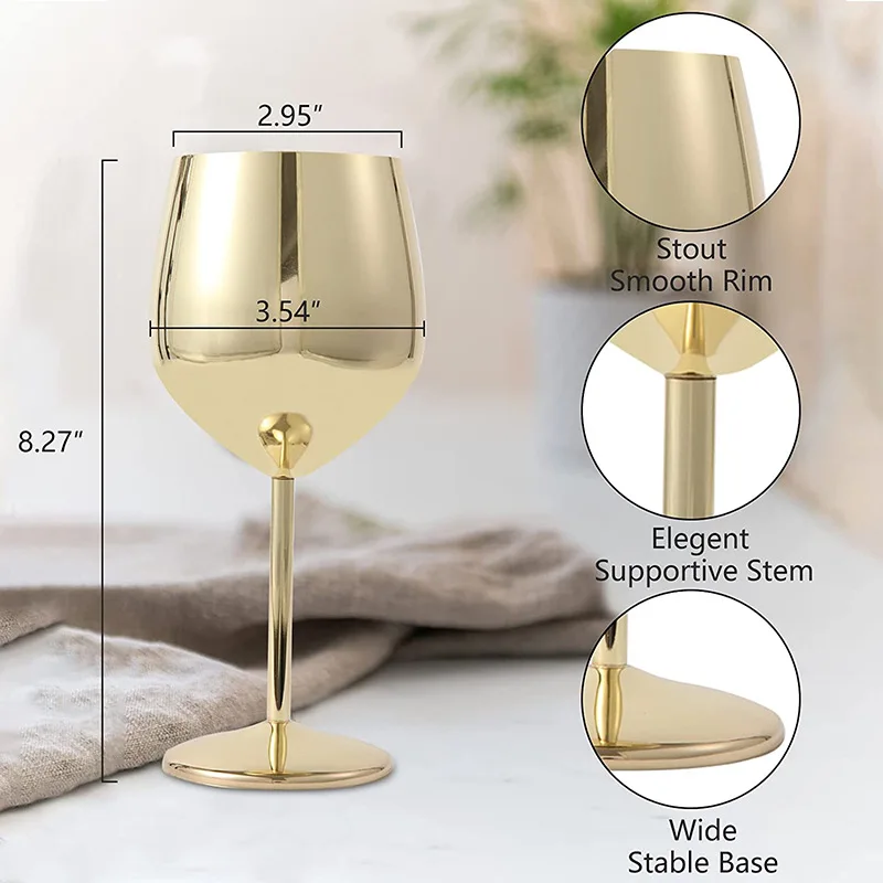 500ml 304 Stainless Steel Cocktail Glass Red Wine Glass Tall Creative Metal Champagne Glass KTV Bar Household Wine Utensi