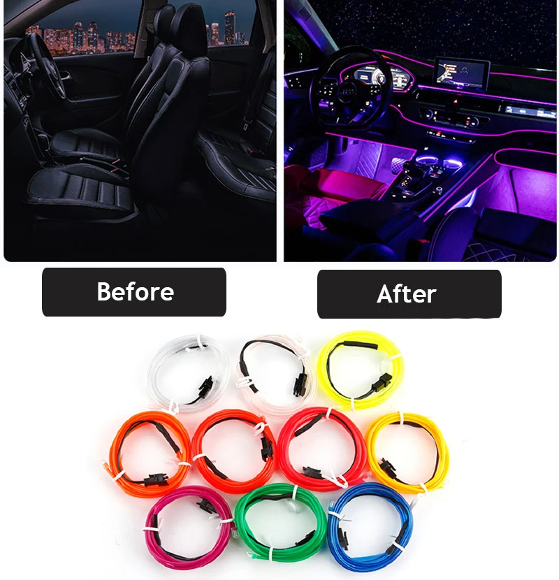 Car Interior Neon Strip Led Light EL Wiring Neon Strip For Auto Diy Flexible Ambient Atmosphere Light USB RGB Decorative Lamp