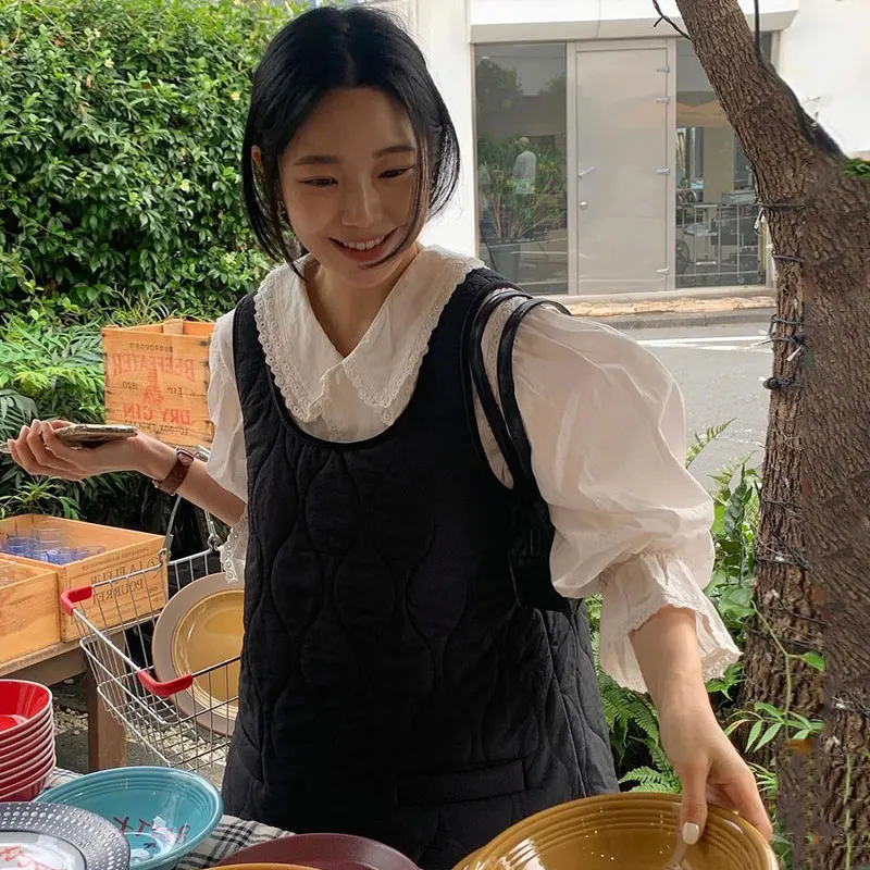 

Chic Anti-Aging Ruffle Collar Bell Sve irt Cotton Vest Dr Set Faionable Ensemble for Young Women Ages 8-25