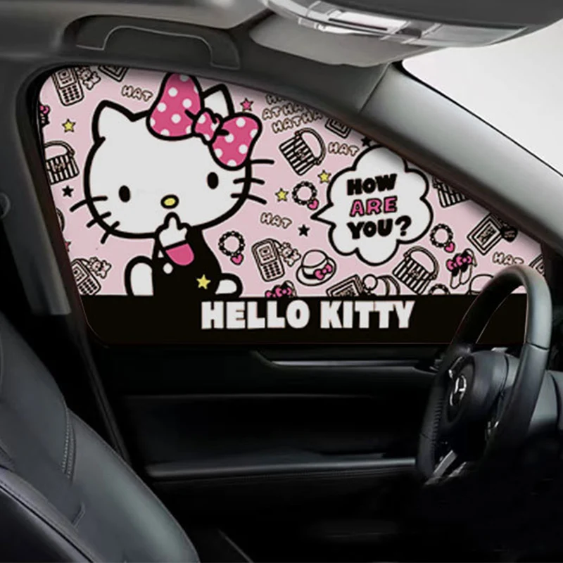 2 adet Sanrio Kawaii Hello Kitty araba güneşliği Anime karikatür moda cilt dostu çocuk isı yalıtım güneş koruyucu araba perde