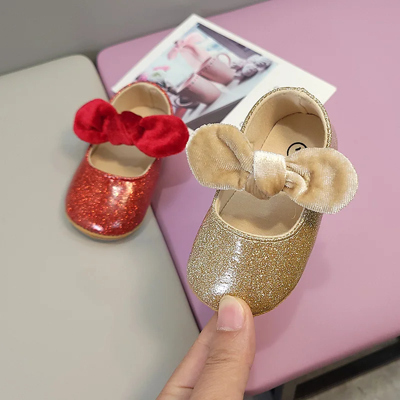 Baby Walking Shoes 0-1 Year Old Bow Wear-Resistant Cow Tendon Sole Baby Walking Shoes
