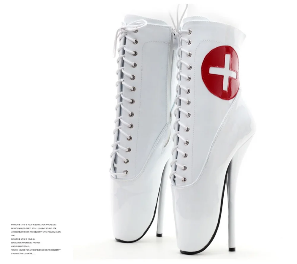 18 سنتيمتر أحذية الباليه عالية الكعب ، للجنسين الوثن عبر مضمد موحدة ممرضة تأثيري الأحذية ، الأربطة الأمامية ، أبيض ، حجم 46 ، ألوان مخصصة #2