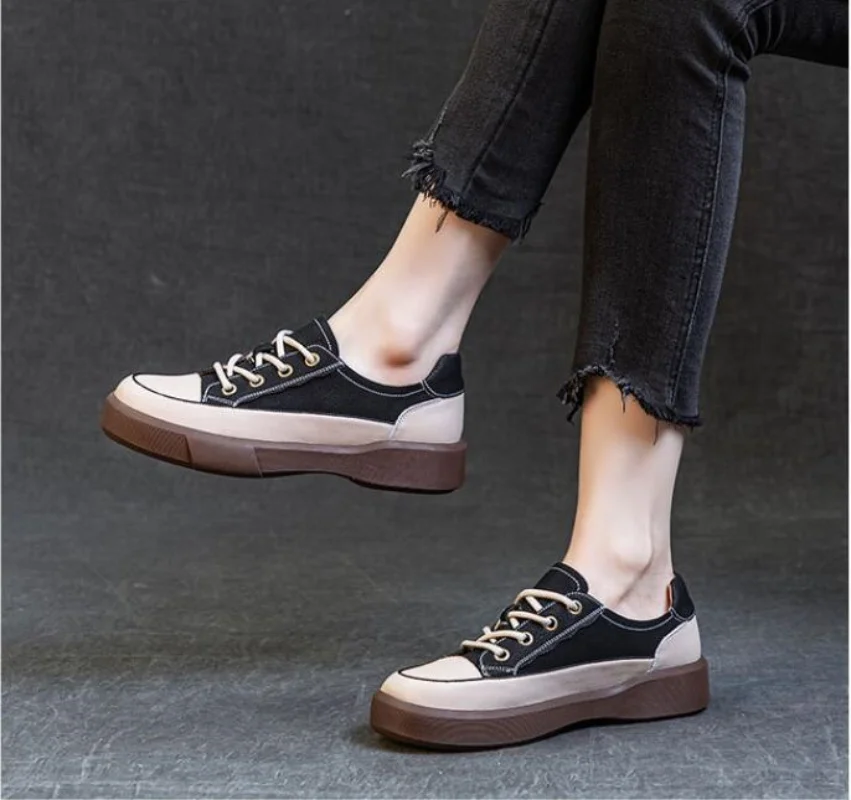 

Новая модная женская обувь на плоской подошве, весенне-осенняя повседневная обувь разных цветов из натуральной коровьей кожи на шнуровке, большой размер 35-43